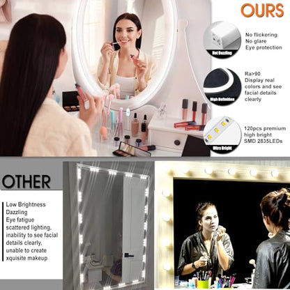 LED Vanity Mirror Lights, Hollywood Style Makeup Lighting, 6.6FT/6000K/Dimmable/12V Adapter/Self-Adhesive Strip Lights for Mirror, Lighting for Makeup Table & Bathroom - size: 6.6FT Vaniyt Light strip