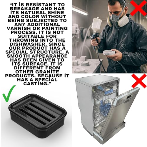 2-Piece Composite Granite Soap Dish for Shower - Elegant Stone-Look Bar Soap Holder with Strainer - Durable & Non-Porous Soap Tray for Bathroom and Kitchen Sink, Easy Clean (Black) - color: Black