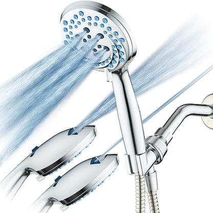 AquaCare New 8-mode High Pressure Handheld Shower Head w/ 2-way Power Wash | Stay Clean Nozzles, Dual Power Wash for Tub, Tile & Pets, Long 6 ft. Stainless Steel Hose, Wall & Overhead Brackets / Chrome - color: Chrome