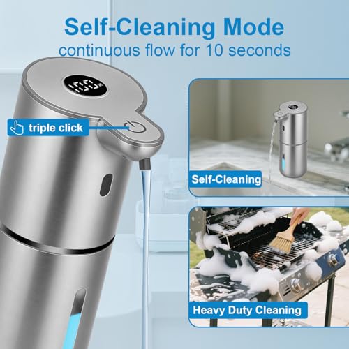 OHIFAST Automatic Liquid Soap Dispenser Touchless, USB Rechargeable Smart Hand Soap Dispenser, 6-Level Adjustable, 12.8oz/380mL Wall Mounted for Bathroom Kitchen Accessories Dish Soap-Silver - color: Silver, style: Liquid