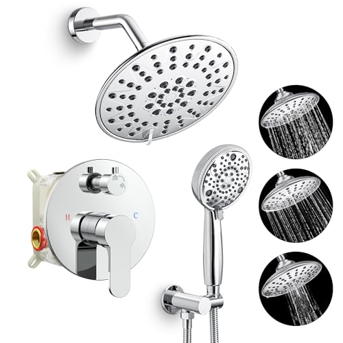 SR SUN RISE Shower Faucet - 8 Inch Multifunctional High Pressure Shower Head System with Handheld Shower Head Fixtures - Valve Included - Polished Chrome - color: Polished Chrome, size: 8 Inch