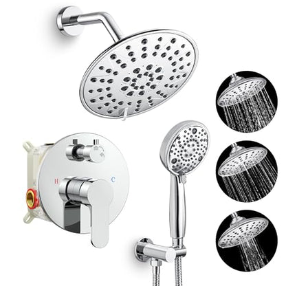 SR SUN RISE Shower Faucet - 8 Inch Multifunctional High Pressure Shower Head System with Handheld Shower Head Fixtures - Valve Included - Polished Chrome - color: Polished Chrome, size: 8 Inch