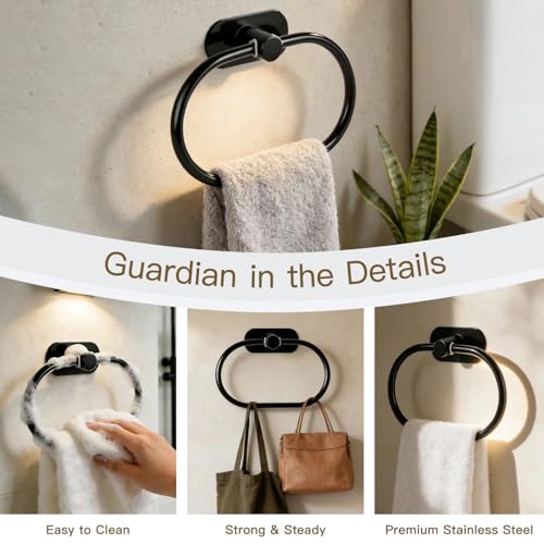 Adhesive Towel Ring Self Adhesive Hand Towel Ring Stainless Steel Rustproof Bathroom Towel Holder Wall Mount SUS 304 Stainless Steel Matte Black