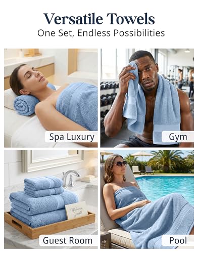 LANE LINEN 100% Cotton Bath Towels 6 Piece Set - Super Soft, Quick Dry & Absorbent - 2 Bath, 2 Washcloths, 2 Hand Towels for Bathroom - Hotel Quality, Minimal Lint after 3 Washes - Cerulean Blue - color: 07: Cerulean Blue