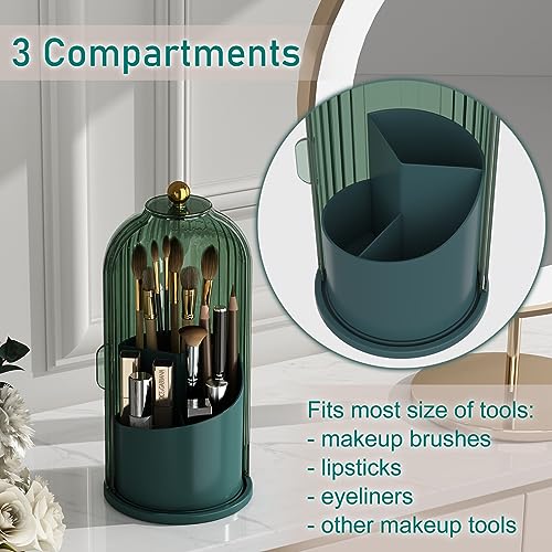 GAXmi Makeup Brush Holder with Lid Rotating Cosmetic Organizer, All Green | 360 Rotation, Waterproof, Dustproof, Moistureproof - color: Green