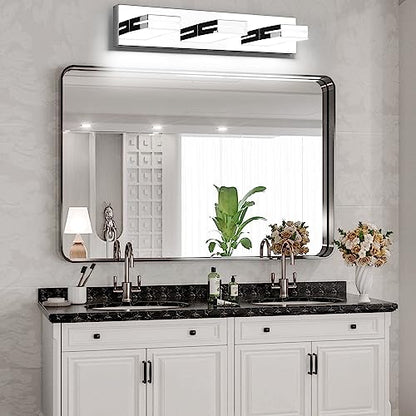 SineRise LED Modern Bathroom Vanity Light Fixtures, Modern Acrylic Bathroom Wall Lighting Fixtures Over Mirror, 3-Light, 24-Inch, Chrome, 100%-0% White - color: Chrome, 100%-0% White, size: 3-Light, 24-Inch