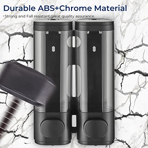 Pollock Shampoo and Conditioner Dispenser Wall Mounted | Shower Soap Dispenser 2 Chamber No Drill, Shampoo Dispenser for Shower, Body Wash Dispenser for Bathroom, Large Capacity - color: Black 2 Chamber