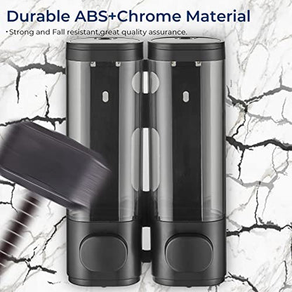 Pollock Shampoo and Conditioner Dispenser Wall Mounted | Shower Soap Dispenser 2 Chamber No Drill, Shampoo Dispenser for Shower, Body Wash Dispenser for Bathroom, Large Capacity - color: Black 2 Chamber
