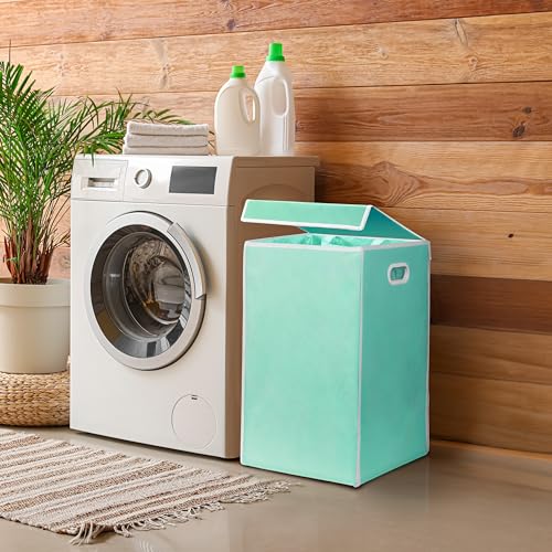 Simple Houseware Foldable Laundry Hamper Basket with Lid, Turquoise - color: Turquoise