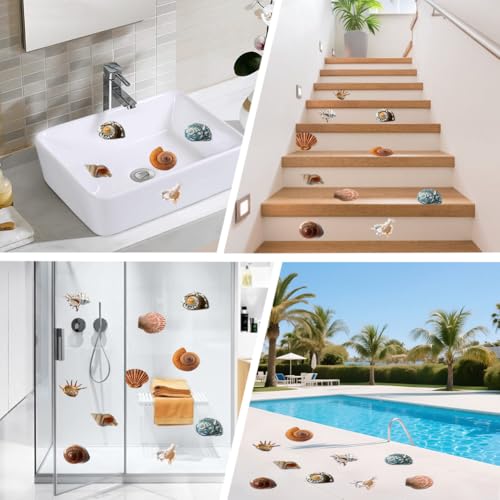 6 Pages Non Slip Bathtub Stickers Bulk Sea Shell Bath Tub Stickers | Includes Plastic Scraper, Self Adhesive Plastic, Ocean Animal Conch Design, Shower Bath Tub Floor Home Decoration - style: Shell 1