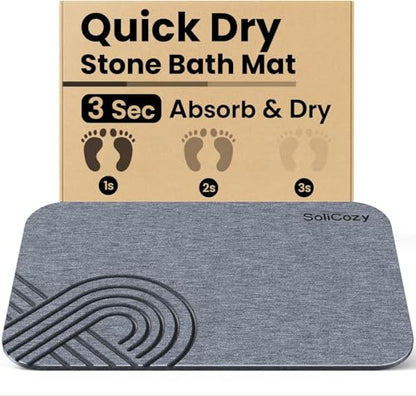 SoliCozy Stone Bath Mat - Diatomaceous Earth Quick Dry Bath Mat, Super Absorbent Non-Slip Shower Mat for Bathroom, Kitchen, Pool - Natural Diatomite Bathtub Mat (Grey, 16x24in.