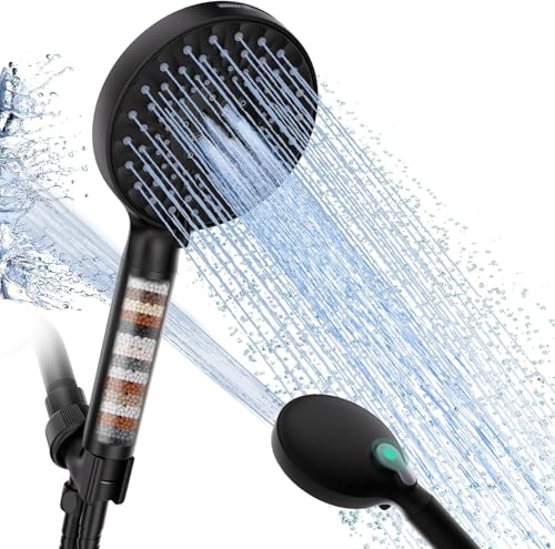 SR SUN RISE Filtered Shower Head with Handheld, High Pressure 9 Spray Mode Matte Black Showerhead with Filters, detachable shower head,Water Softener Filters Beads for Hard Water - Remove Chlorine - color: Matte Black, size: 1 Filter