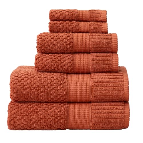 NY Loft 100% Cotton 6-Piece Bath Towel Set | Clay | Oeko-TEX | Quick-Dry | 30" x 52" Bath Towels | 16" x 28" Hand Towels | 12" x 12" Washcloths | Super Absorbent | Designer-Styled Texture - color: Baked Clay, size: 6 Piece Set