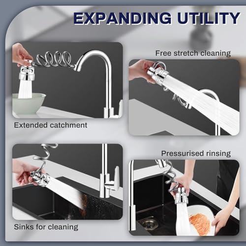 Sink Faucet Sprayer Attachment, 3 Water Outlet Modes, Silver | Faucet Extender Aerator, Stretchable Hose, Kitchen Water Saving Sink Sprayer Head, For Wash Hand Hair Face