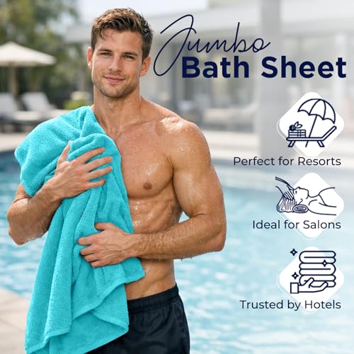 DAN RIVER Pack of 1 Oversized Bath Sheet, 40 x 80 Inches, Aqua | 100% Cotton Jumbo Bath Towel with Extra Large Coverage, Lightweight Feel, Super Soft & Quick Dry - color: Aqua, size: 40x80" Oversized Bath Sheet