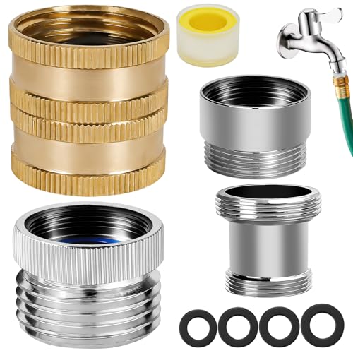 4Pcs Brass Faucet to Hose Adapter with Aerator, Sink Hose Adapter Set with Washers & Tape – Fits G1/2" Female, 55/64" Female, and 15/16" Male, Connects to 3/4" GHT Garden Hoses - color: Gold