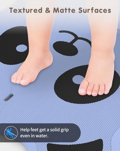 Panda Bathtub Mat Non Slip Kids Natural Rubber Low Odor, Bath Mat for Tub Non Slip for Baby 32"x18", Anti-Slip Surface and Strong Suction Cups Dual Anti-Slip, Machine Washable, Blue - color: Blue