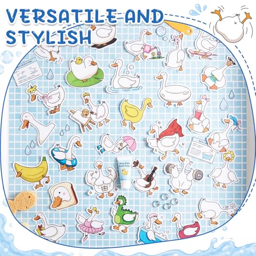 Fullhawl 30 Pcs Funny Goose Non Slip Bathtub Stickers, Cute Goose Bath Safety Decals, Anti Slip Shower Traction Stickers with Scraper, Waterproof Bathroom Tub Floor Adhesive Appliques - style: Goose