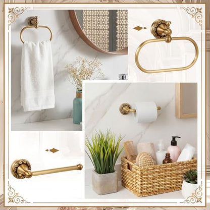2 Pcs Antique Brass Toilet Paper Holder Towel Ring Set, Vintage Bathroom Hardware, Wall Mounted Toilet Tissue Holder Hand Towel Ring, Rustproof Brass Bathroom Accessories(Rectangle) - style: Rectangle