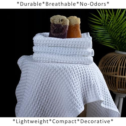 PÜSKÜL Natural 100% Turkish Cotton Waffle Kitchen and Hand Towels, 3-Piece | White, 32x16" Large, Premium 3D Honeycomb Weave Soft Absorbent Quick-Dry Lint-Free Dish Towel, Oeko-Tex Made in Turkey - color: White, size: Kitchen & Hand Towels Pack of 3