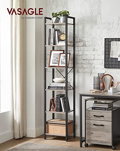 VASAGLE 6-Tier Bookshelf, Bookcase with Steel Frame, Book Shelf for Living Room, Home Office, Study, 11.8 x 15.7 x 73.2 Inches, Industrial Style, Heather Greige and Ink Black ULLS101B02 - color: Heather Greige + Ink Black, size: 6 Tiers (11.8"D x 15.7"W x