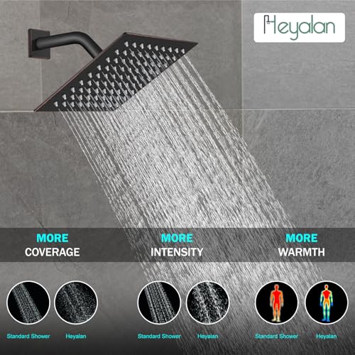 Heyalan 8 Inch Square Rain Shower Faucet Set with Valve, Oil Rubbed Bronze | Female-thread 1/2-inch NPT connections, SUS304 shower head, brass rough-in valve, single-handle control Shower Set - color: Bronze, size: 8 Inch Square Shower Head
