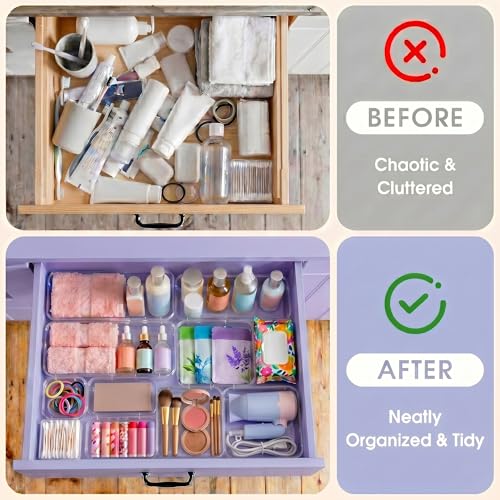 16 Pcs Extendable Clear Drawer Organizer|2-Size Expandable Drawer Dividers | Expanding Plastic Storage Boxes, Arcrylic Storage Bins for Vanity Makeup Drawer Dresser Kitchen Utensils DIY Desk Office - size: 16PCS