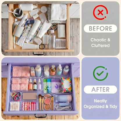 16 Pcs Extendable Clear Drawer Organizer|2-Size Expandable Drawer Dividers | Expanding Plastic Storage Boxes, Arcrylic Storage Bins for Vanity Makeup Drawer Dresser Kitchen Utensils DIY Desk Office - size: 16PCS