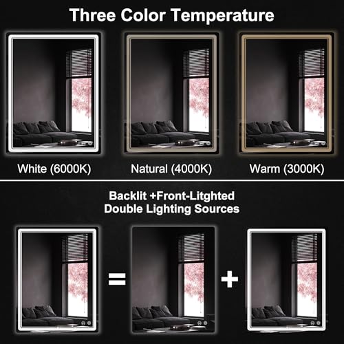 LED Bathroom Mirror with Lights, Anti-Fog, Dimmable, Lighted Bathroom Vanity Mirror for Wall, UL-Certified (36 x 28) - size: 28"L x 36"W