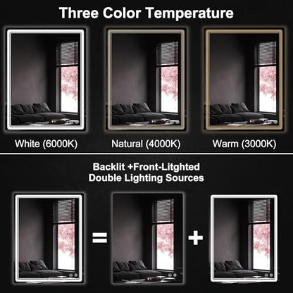 LED Bathroom Mirror with Lights, Anti-Fog, Dimmable, Lighted Bathroom Vanity Mirror for Wall, UL-Certified (36 x 28) - size: 28"L x 36"W