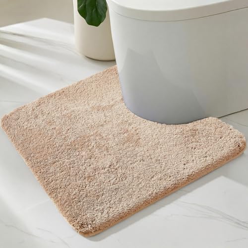 TYUU Toilet Rug, Ultra Soft Toilet Rugs U Shaped Machine Washable Non Slip Absorbent Quick Dry Toilet Mat with Rubber Backing, Beige 20" x 24" U Shape - color: Beige, size: 20" x 24" U Shape