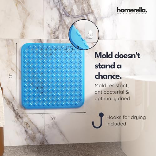 homerella Square Shower Mat Non Slip Anti Mold 21x21 Anti Slip Shower Mat | 100% BPA Free, Mildew Resistant, Machine Washable, Shower Mats for Inside Shower, Shower Floor Mat Mat Non Slip EU Certified - color: Clear Blue