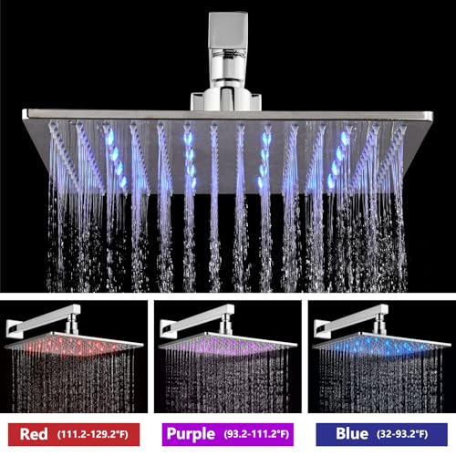 Aolemi Shower Faucet Set with Valve Handheld 16" LED Head Polish Chrome | Handheld Spray,16 Inch Rain LED Head,Valve and Trim Kit,All Metal,Wall Mount Shower System,Bathroom Mixer - color: Chrome, size: 16 Inch LED Shower Head