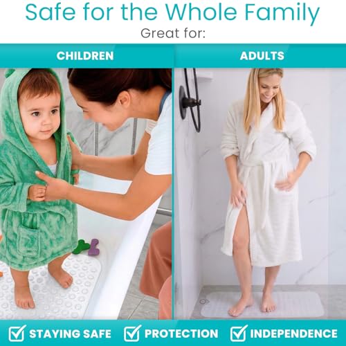 Vive Bathtub Mat for Bath & Shower Floors - Anti Non Slip Suction Rubber | Skid Pad for Tub, Bathroom, Elderly, Kids - Eco-Friendly, Resistant Strong, Textured Rectangle Grip - Machine Washable - color: Clear