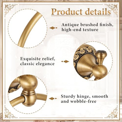 2 Pcs Antique Brass Toilet Paper Holder Towel Ring Set, Vintage Bathroom Hardware, Wall Mounted Toilet Tissue Holder Hand Towel Ring, Rustproof Brass Bathroom Accessories(Semi-Circular) - style: Semi-circular