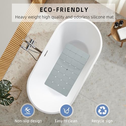Bathtub Mat Non Slip 15" x 28" Silicone Foldable Tub Mat with Strong Suction Cups & Large Drain Holes, Durable & Eco-Friendly, for Smooth Surfaces, Ideal for Seniors, Adults Grey - color: Grey