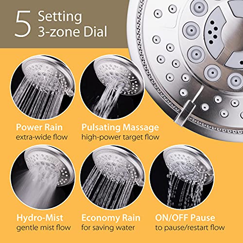 High Pressure 24-Function Dual 2-in-1 Handheld Shower Head Combo | With Self-clean Nozzles, 3-way Anti-swivel Water Diverter, and Premium Stainless Steel Hose / Nickel Finish - color: Brushed Nickel, size: 1.8 Gallons Per Minute