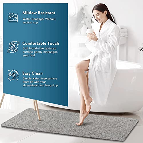 godehone Shower Mats Non Slip Without Suction Cups, PVC Loofah Bathroom Mats, Loofah Mats for Shower and Bathroom, Quick Drying, 17.1× 59 Inch, Grey - color: Grey, size: 59" x 17.1" (Rectangular)