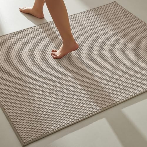 TYUU Large Bathroom Rugs Non Slip Washable Bath Rugs Super Absorbent Bathroom Rug Thin Quick Dry Low Pile Bath Mats, Beige 36"x48" - color: Beige01, size: 3' X 4' (Rectangular)