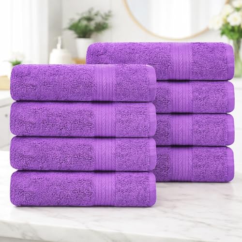 100% Cotton Hand Towels 18x28 Inches, 600 GSM, Soft & Absorbent, Set of 8, Purple - color: Purple, size: Hand Towel Set of 8