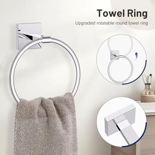 Lairuier Bathroom Hardware Set Polish Chrome, Towel Holder Set Wall Mounted | Bathroom Accessories Set, SUS304 Stainless Steel 23.6" Towel Bar, Toilet Paper Holder with Shelf, Towel Ring and Towel Hooks - color: Polished Chrome, size: 5 Pieces - With Shel