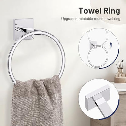 Lairuier Bathroom Hardware Set Polish Chrome, Towel Holder Set Wall Mounted | Bathroom Accessories Set, SUS304 Stainless Steel 23.6" Towel Bar, Toilet Paper Holder with Shelf, Towel Ring and Towel Hooks - color: Polished Chrome, size: 5 Pieces - With Shel