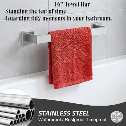16 Inch Bathroom Towel Bar SUS304 Stainless Steel Brushed Nickel Towel Holder Wall Mounted Heavy Duty Towel Rack Bathroom Towel Rod Modern Square Base Design (1, Brushed Nickel, 16 Inch) - color: Brushed Nickel, size: 16 Inch