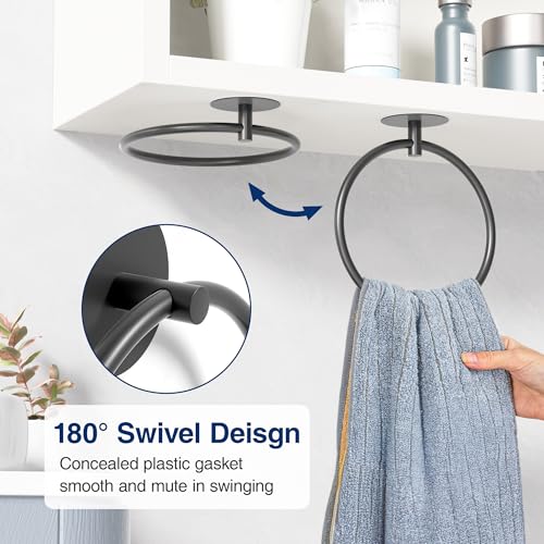 Matte Black Bathroom Towel Ring - SUS304 Stainless Steel Bathroom Towel Rack, Susswiff Adhesive Wall Mounted Hand Towels Holder, Towel Hanger for Bathroom Organizer, Kitchen Storage - color: Matte Black