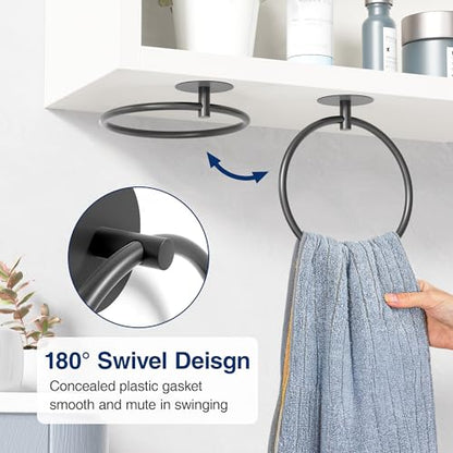 Matte Black Bathroom Towel Ring - SUS304 Stainless Steel Bathroom Towel Rack, Susswiff Adhesive Wall Mounted Hand Towels Holder, Towel Hanger for Bathroom Organizer, Kitchen Storage - color: Matte Black