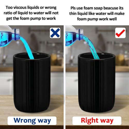 Soap Foaming Dispenser Ceramic with Easy-to-Press Pump Hand Foam Dispenser for Shampoo Bathroom Countertop 13.5 oz - color: Foam-stripes Shinyblack
