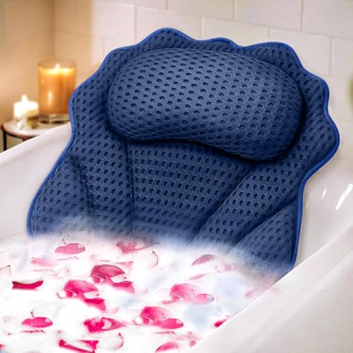Bath Pillow RUVINCE Ergonomic Luxury Bathtub Pillow with Head,Neck, Shoulder and Back Support, 4D Bath Pillows for tub with 6 Powerful Suction Cups, Fits All Bathtub, Spa Tub, Hot Jacuzzi (Dark Blue) - color: Dark Blue