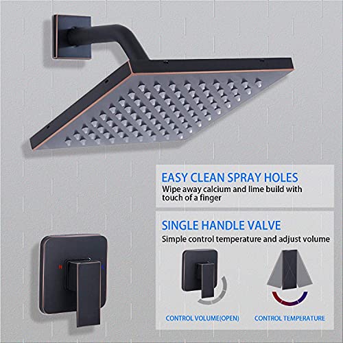 Oil Rubbed Bronze Shower Faucet GGStudy Single Function Shower Trim Kit with Rough-in Valve Shower Set Bath Rainfall Shower Faucet System 8inch Square Stainless Steel Metal Shower Head - color: Oil Rubbed Bronze, style: Square