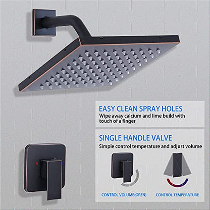 Oil Rubbed Bronze Shower Faucet GGStudy Single Function Shower Trim Kit with Rough-in Valve Shower Set Bath Rainfall Shower Faucet System 8inch Square Stainless Steel Metal Shower Head - color: Oil Rubbed Bronze, style: Square