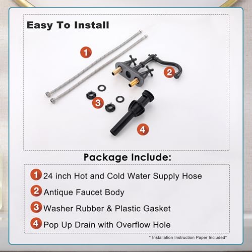 Oil Rubbed Bronze Bathroom Faucet 2 Hole, 4 Inch Centerset Antique Bathroom Faucet with Pop Up Drain and Supply Hose, Modern Bathroom Faucet Vanity Faucet, SE-0038-ORB - color: Oil Rubbed Bronze